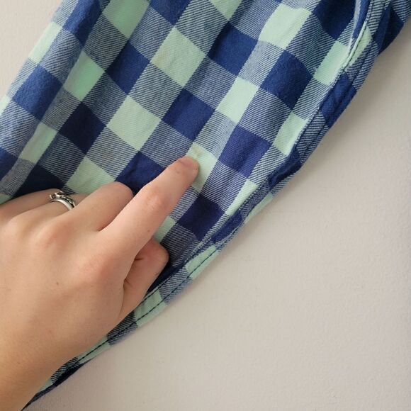 Abercrombie & Fitch Blue Gingham Muscle Button Down Flannel Shirt L - Picture 4 of 9